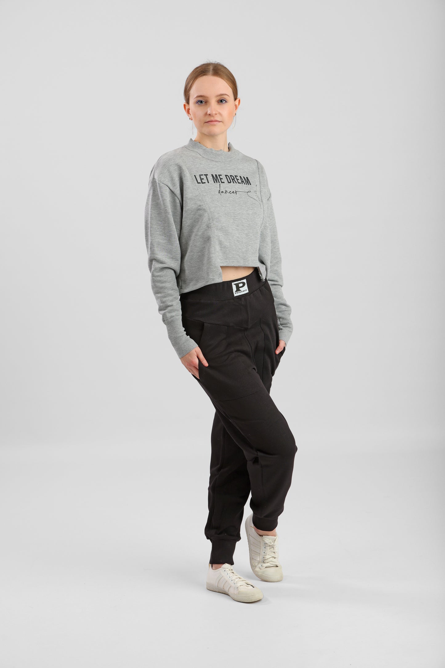 Sweat court de danse PriDance – Gris non brossé, imprimé "LET ME DREAM DANCER" (164)