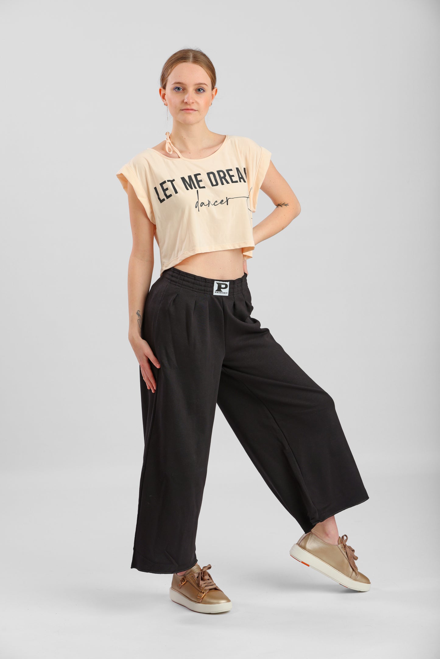 Crop top de danse nude PriDance – Tissu doux effet viscose, manches courtes (172)